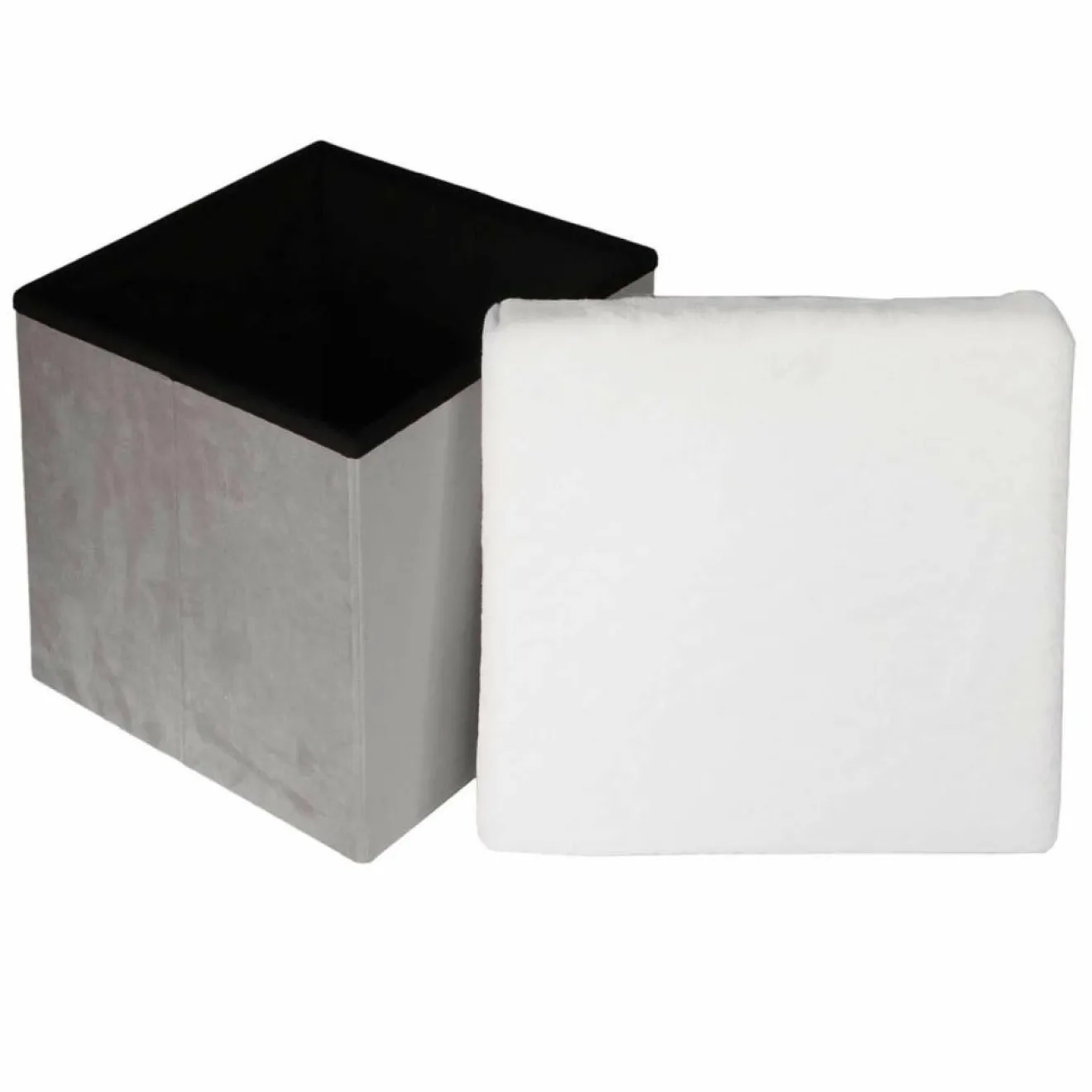 Home Deco Factory Coffre Pouf pliable imitation fourrure Leo gris - 38x38x38 cm