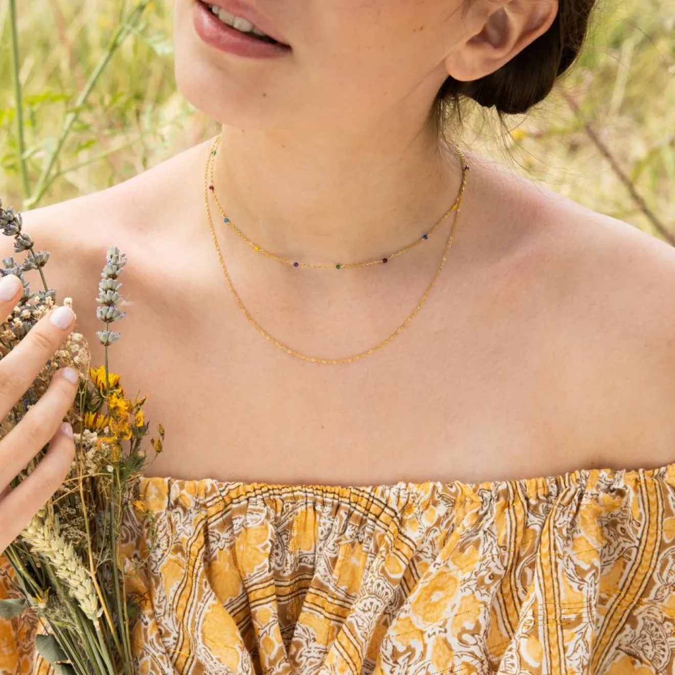 Femme Moonstone Collier Anna Agates multicolores en laiton doré