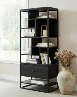 Discount Uniqka Como - Grande étagère industrielle en teck massif et métal noir