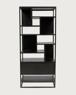 Discount Uniqka Como - Grande étagère industrielle en teck massif et métal noir