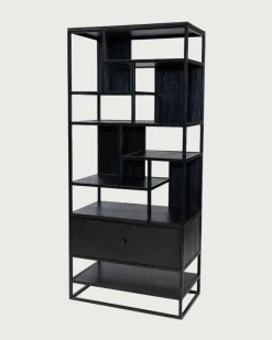 Discount Uniqka Como - Grande étagère industrielle en teck massif et métal noir