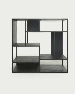 Uniqka Como - Petite étagère industrielle en teck massif et métal noir