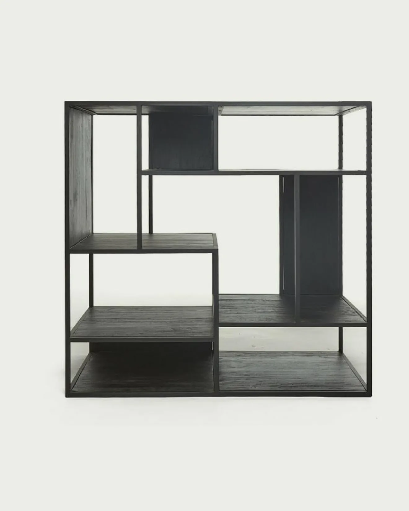 Uniqka Como - Petite étagère industrielle en teck massif et métal noir