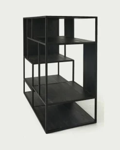 Uniqka Como - Petite étagère industrielle en teck massif et métal noir