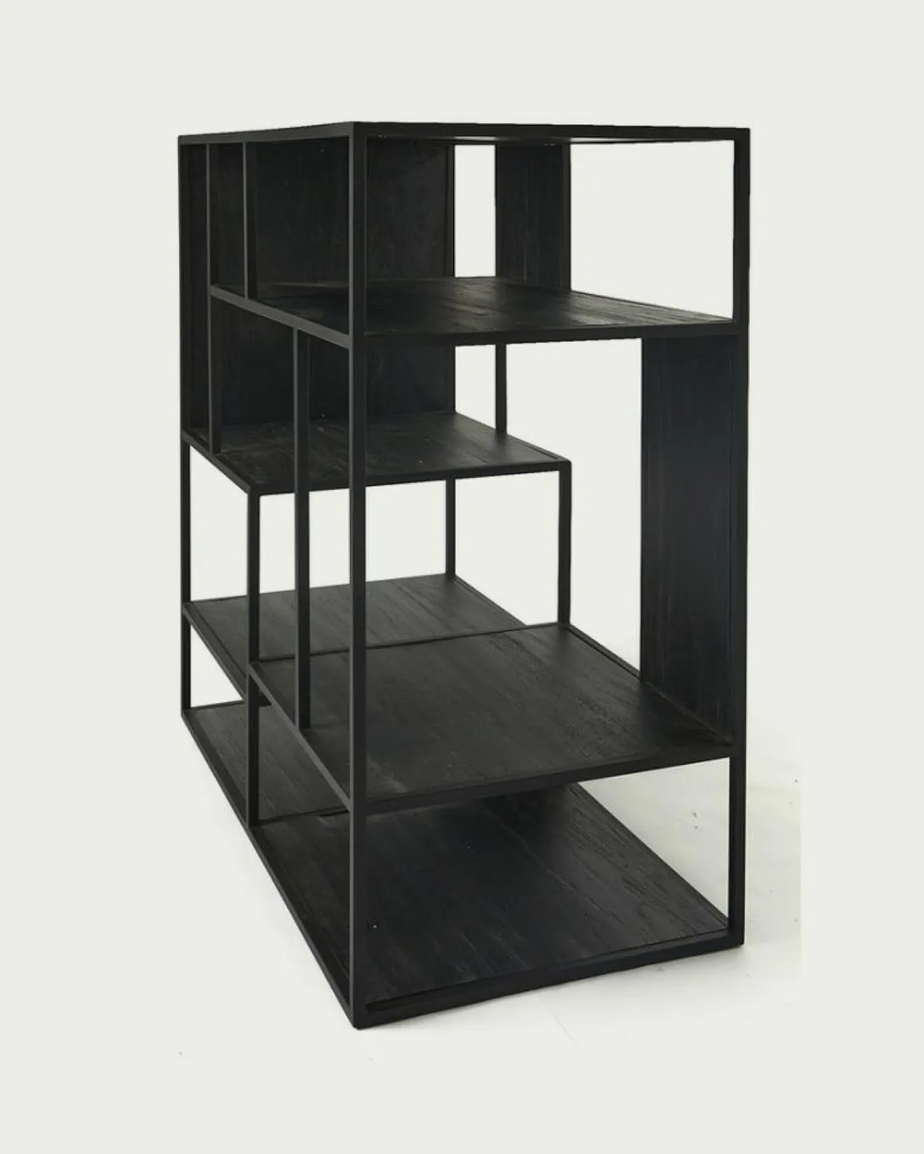 Uniqka Como - Petite étagère industrielle en teck massif et métal noir