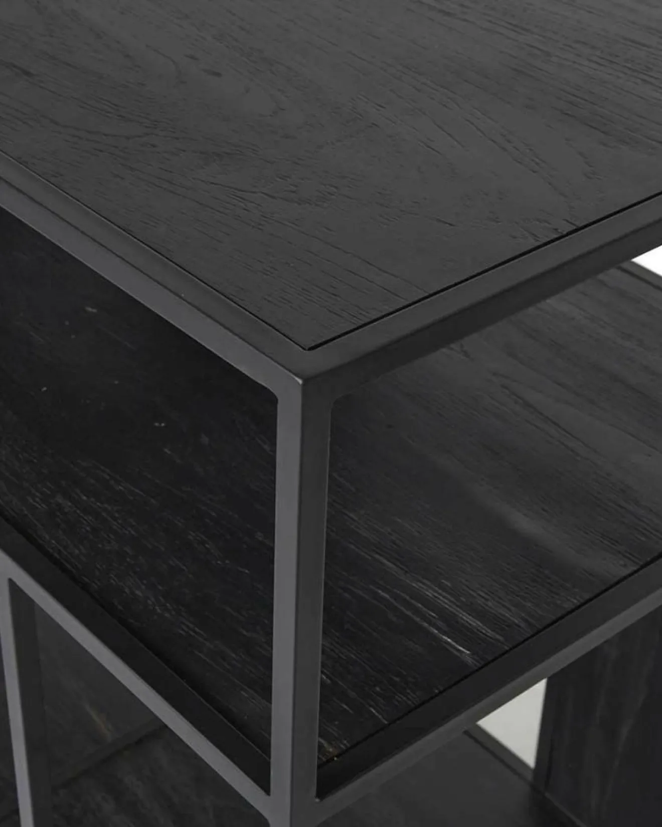 Uniqka Como - Petite étagère industrielle en teck massif et métal noir