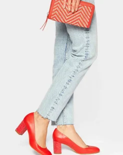 New Mellow Yellow Compagnon en Cuir et Raphia Fypurse rouge - 19.5x11 cm