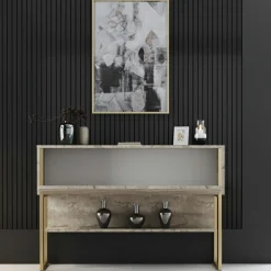 New Wooden Art Console Luxe travertin/doré - 120x80x30 cm