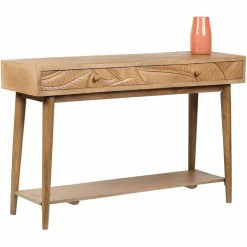 Bois & Chiffons Console sculptée 2 tiroirs manguier floria marron - 130x70x45 cm