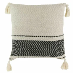 Hot Home Deco Factory Coussin berbère rayures pompons beige/noir/beige - 40x40 cm