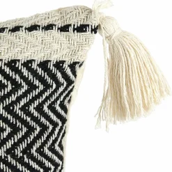 Hot Home Deco Factory Coussin berbère rayures pompons beige/noir/beige - 40x40 cm