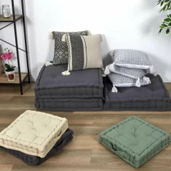 Hot Home Deco Factory Coussin berbère rayures pompons beige/noir/beige - 40x40 cm