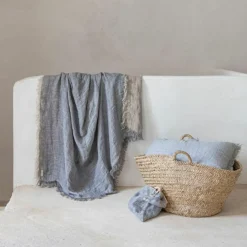 Hot Bed and Philosophy Coussin Coton en lin & coton bleu 40x60cm