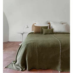 Bed and Philosophy Coussin en coton flammé vert 25x40cm