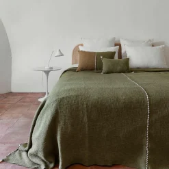 Bed and Philosophy Coussin en coton flammé vert 25x40cm