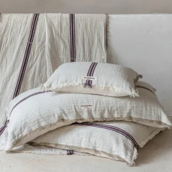 New Bed and Philosophy Coussin en lin & coton chevron blanc/violet 40x60cm