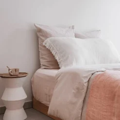 Bed and Philosophy Coussin en lin frangé blanc 55x110cm