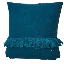 Best Bed and Philosophy Coussin en lin frangé bleu 35x35cm