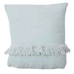 Bed and Philosophy Coussin en lin frangé bleu 35x35cm