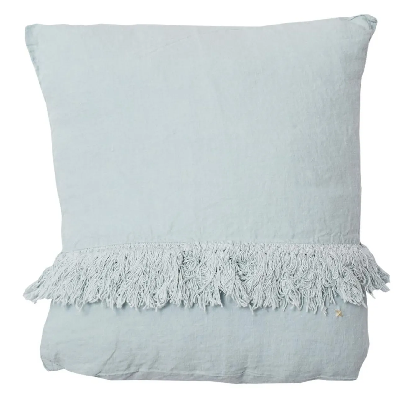 Bed and Philosophy Coussin en lin frangé bleu 35x35cm