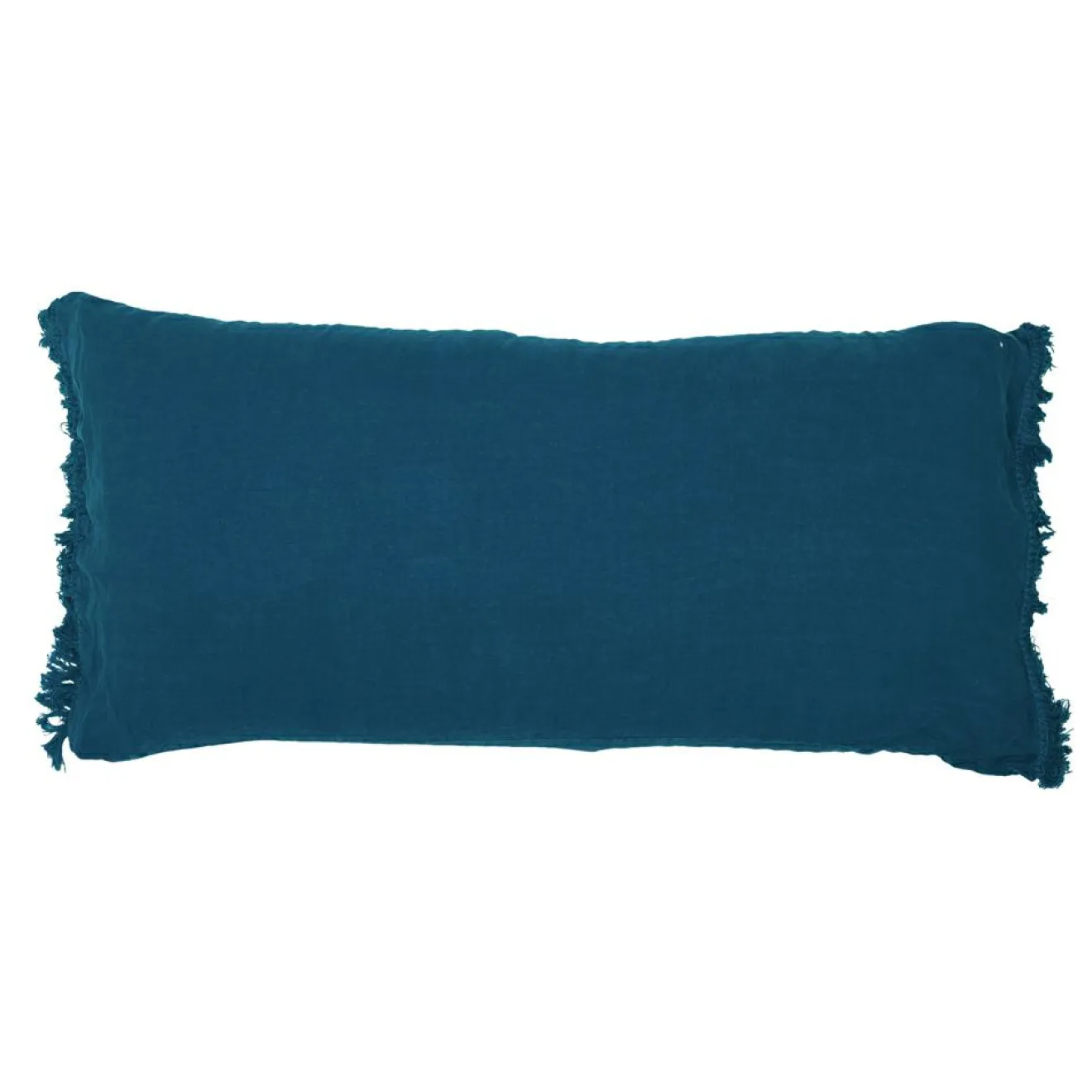 Bed and Philosophy Coussin en lin frangé bleu 55x110cm