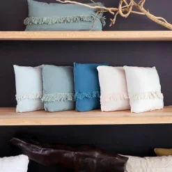 Bed and Philosophy Coussin en lin frangé rose pâle 35x35cm