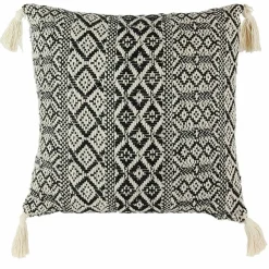 Best Home Deco Factory Coussin ethnique pompons beige/noir - 40x40 cm