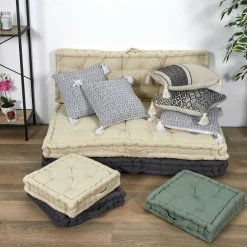 Best Home Deco Factory Coussin ethnique pompons beige/noir - 40x40 cm