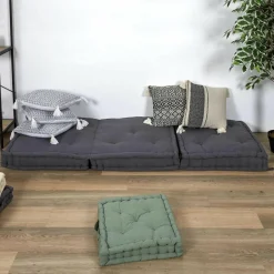 Best Home Deco Factory Coussin ethnique pompons beige/noir - 40x40 cm