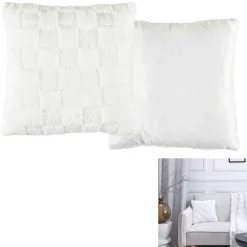 Online Home Deco Factory Coussin flanelle damier blanc - 40x40 cm