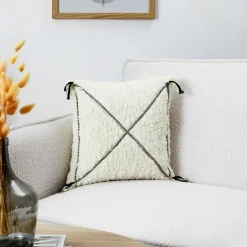 Discount Home Deco Factory Coussin Sherpa motif tressé blanc - 40x40 cm