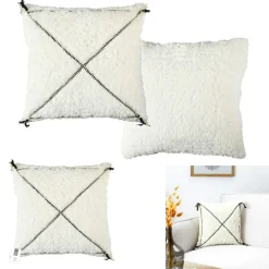 Discount Home Deco Factory Coussin Sherpa motif tressé blanc - 40x40 cm