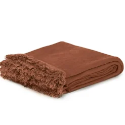 Online Bed and Philosophy Couvre-lit en lin finitions frangées rouge 250x250cm