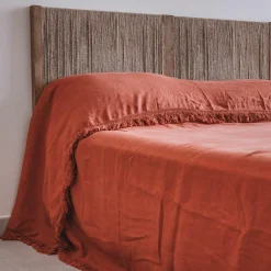 Online Bed and Philosophy Couvre-lit en lin finitions frangées rouge 250x250cm