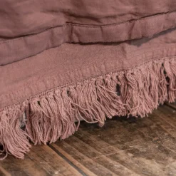 Bed and Philosophy Couvre-lit en lin finitions frangées rose 250x250cm