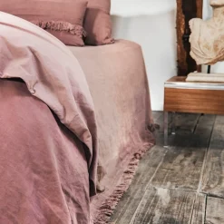 Bed and Philosophy Couvre-lit en lin finitions frangées rose 250x250cm