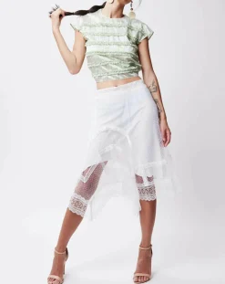 Femme John Galliano Crop-Top en Coton & Soie Alice vert clair