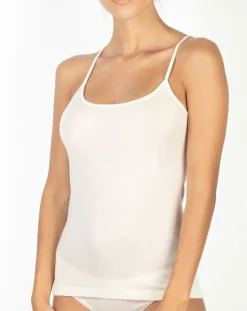 Femme Mare Débardeur bord satin en Laine & Soie ivoire