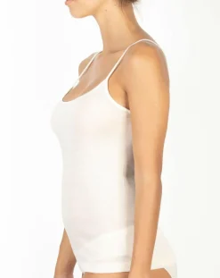 Femme Mare Débardeur bord satin en Laine & Soie ivoire