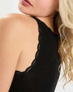 Femme Mare Débardeur bretelles fines contours dentelle noir