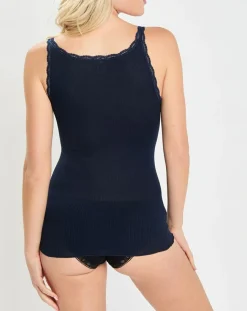 Femme Mare Débardeur bretelles fines contours dentelle bleu marine