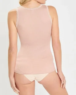 Femme Mare Débardeur bretelles larges contours dentelle rose