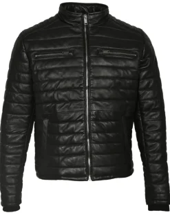 Homme Blue Wellford Doudoune en Cuir Anibal noire