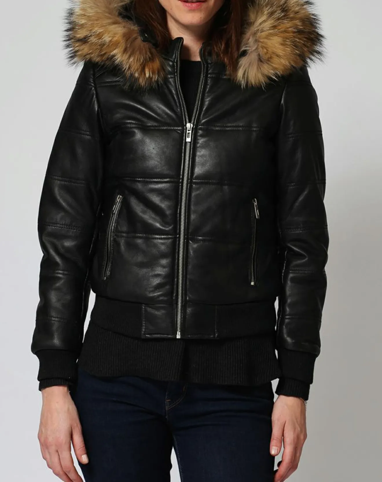 Femme Chyston Doudoune en Cuir Chelia noire