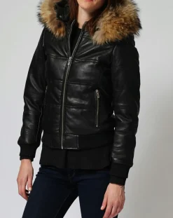 Femme Chyston Doudoune en Cuir Chelia noire