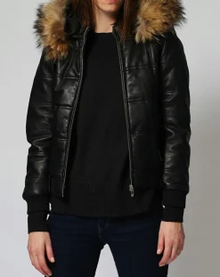 Femme Chyston Doudoune en Cuir Chelia noire