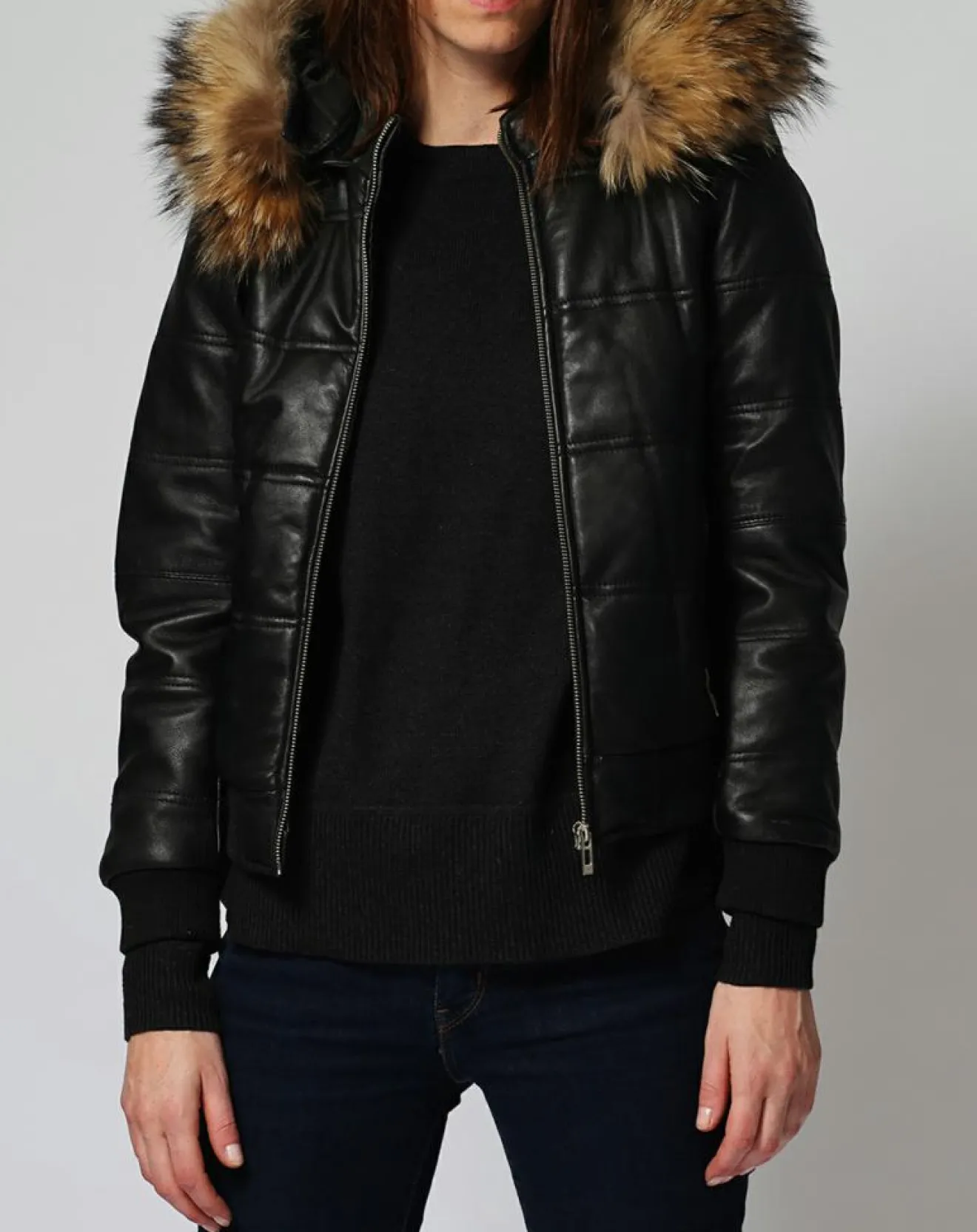 Femme Chyston Doudoune en Cuir Chelia noire