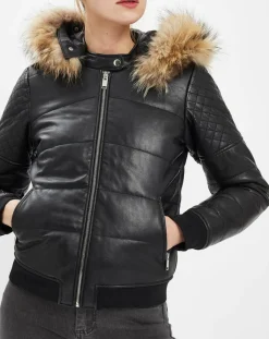 Femme Chyston Doudoune en Cuir Kory noire