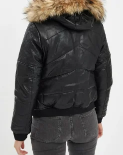 Femme Chyston Doudoune en Cuir Kory noire