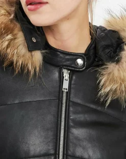 Femme Chyston Doudoune en Cuir Kory noire